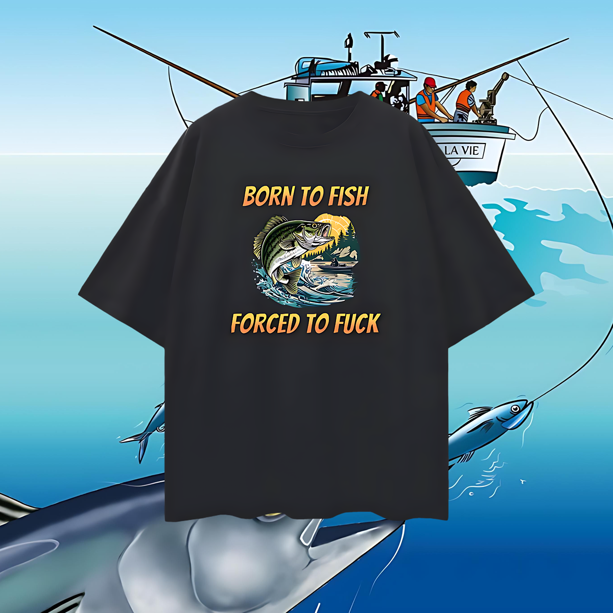 Funny Fishing "Forced To Fish" Oversized T Shirt