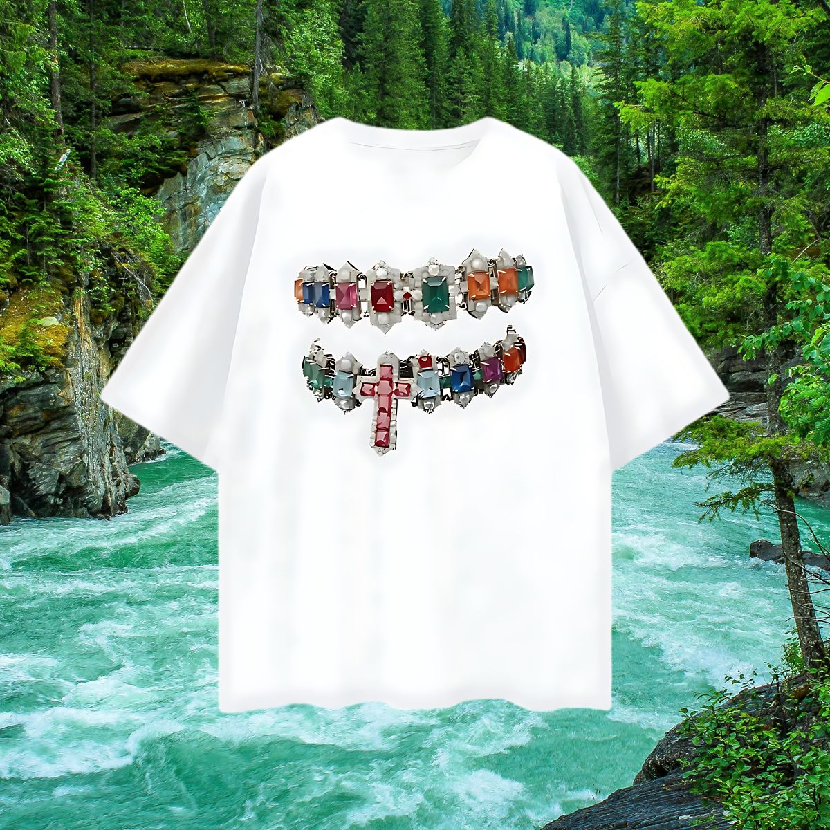 Vintage Like Cross Jewelry Grillz Oversized T Shirt