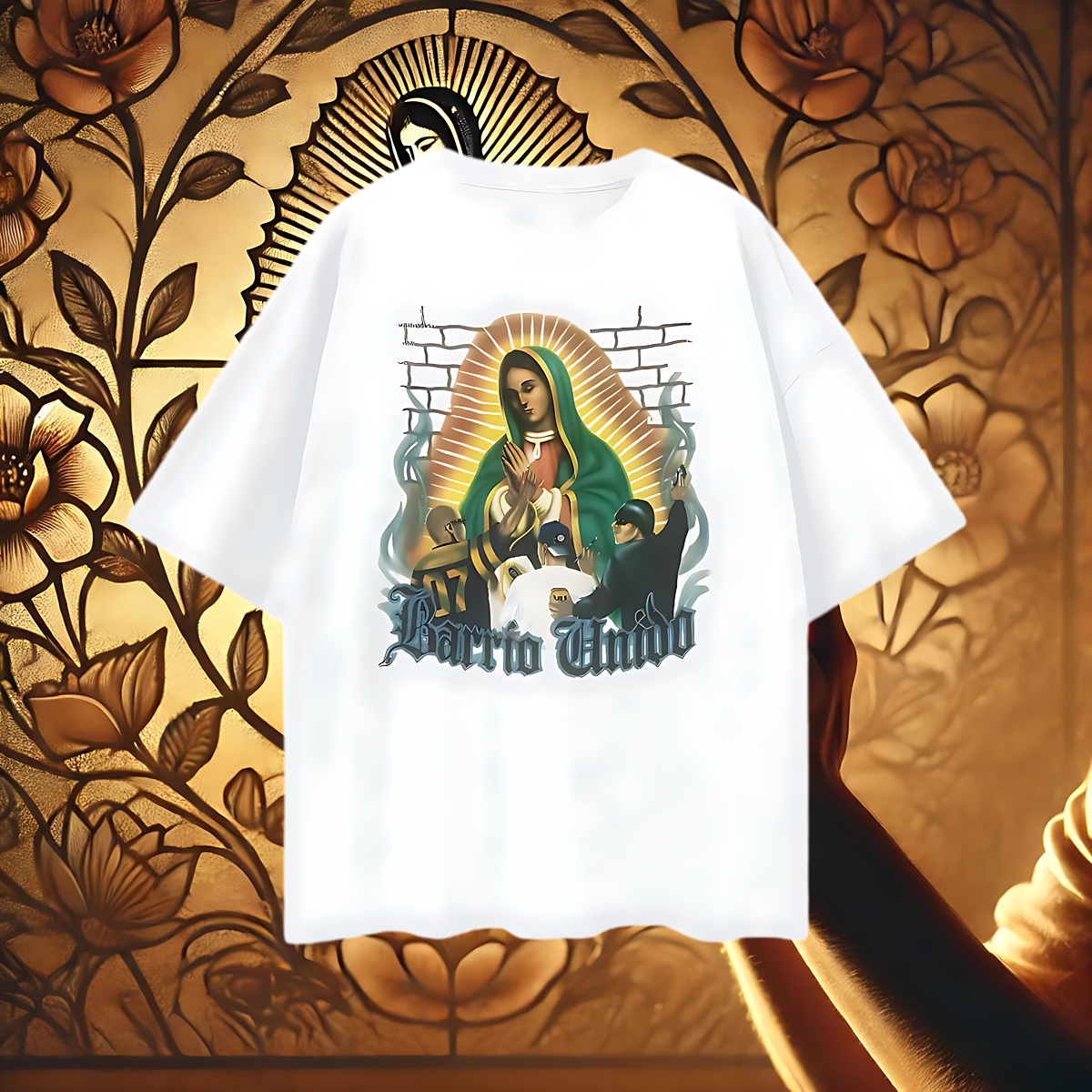 Vintage Like Barrio United Graffiti Virgen De Guadalupe Oversized T Shirt