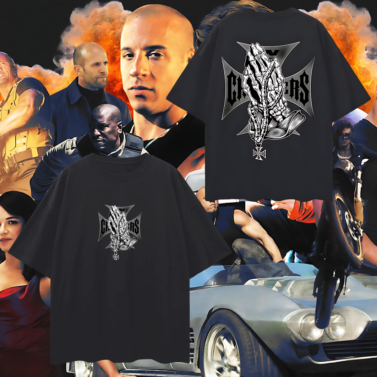 Vintage Like West Coast Choppers Praying Hands Oversized T Shirt