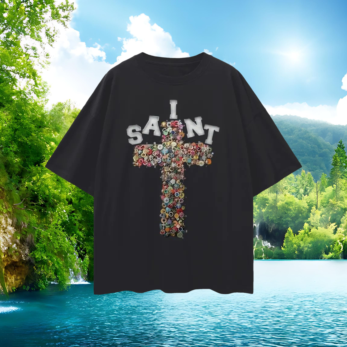 Vintage Like Saint Cross Oversized T Shirt