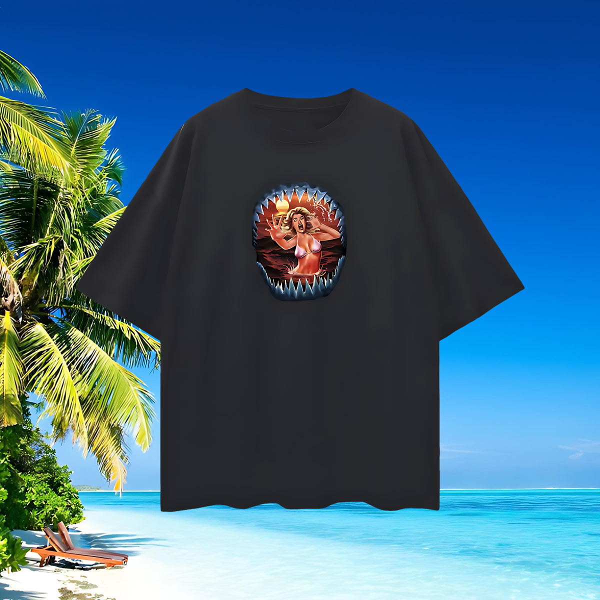 Vintage Like Shark Attack Oversized T Shirt