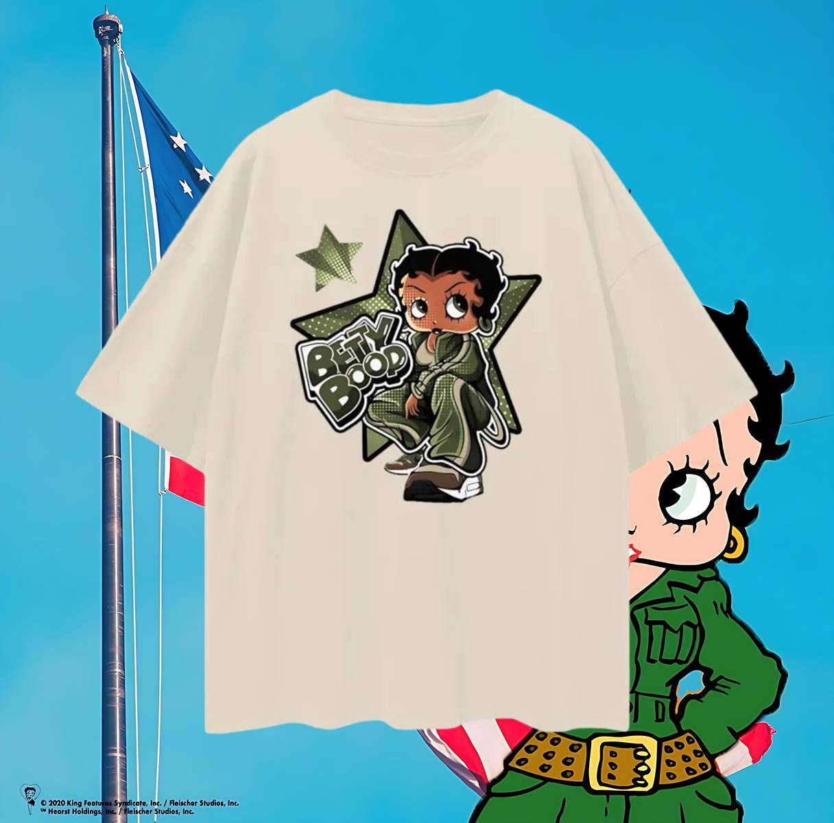 Vintage Like Betty Boop Camo Star Oversized T Shirt