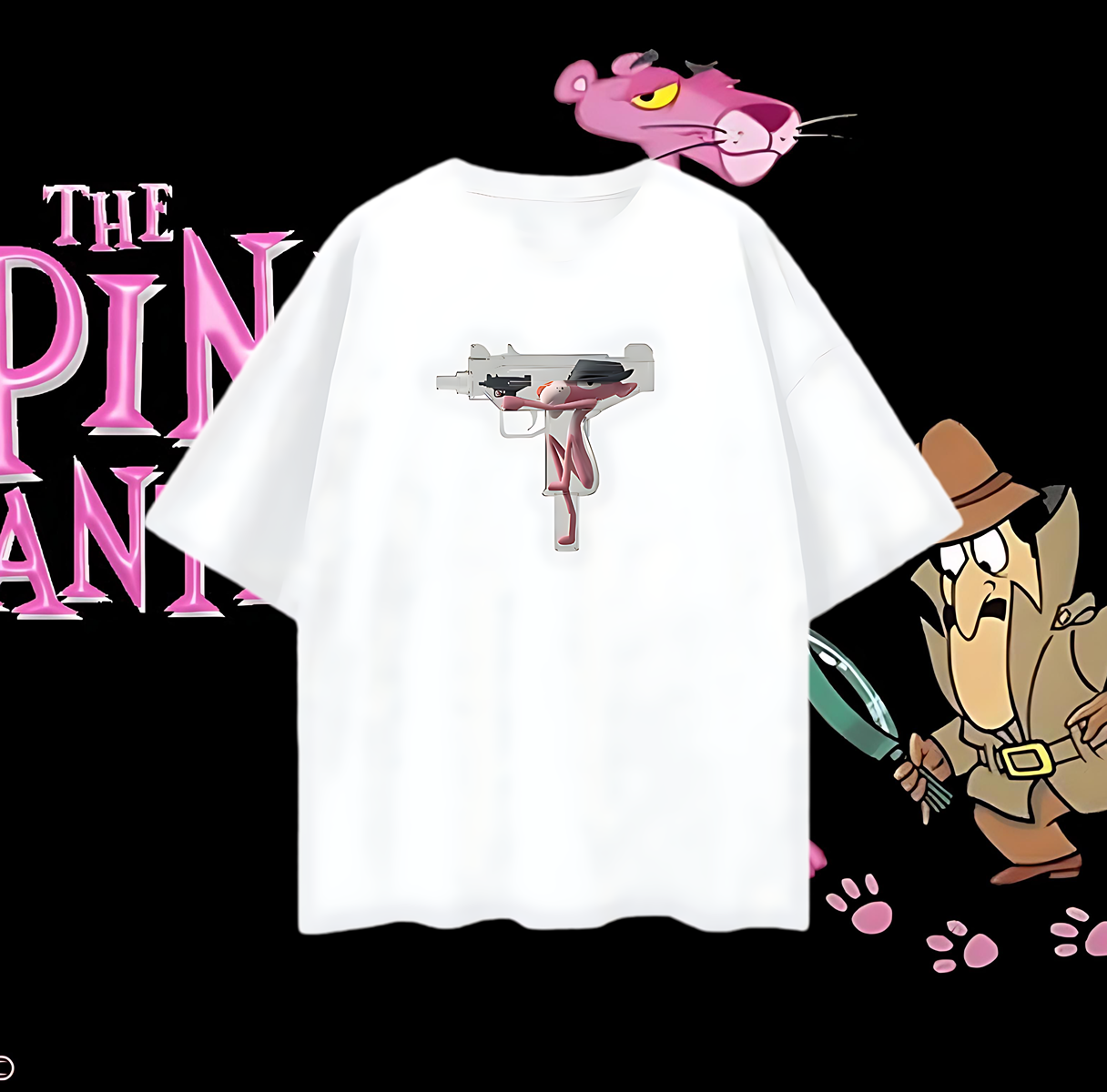 Vintage Like Pink Panther Uzi Oversized T Shirt