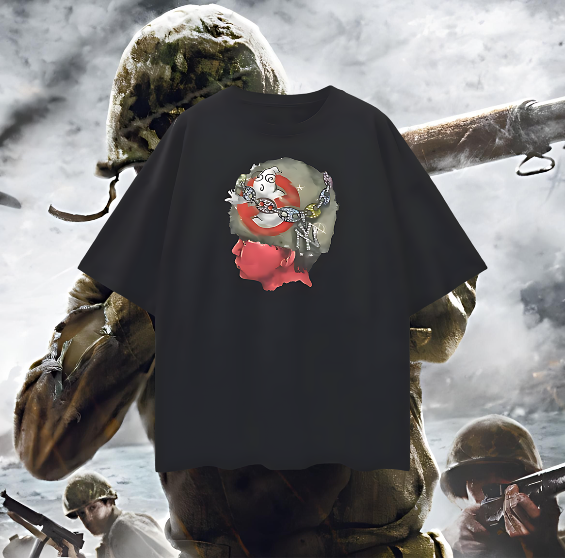 Vintage Like Peace Soldier War Helmet Graphic Oversized T Shirt