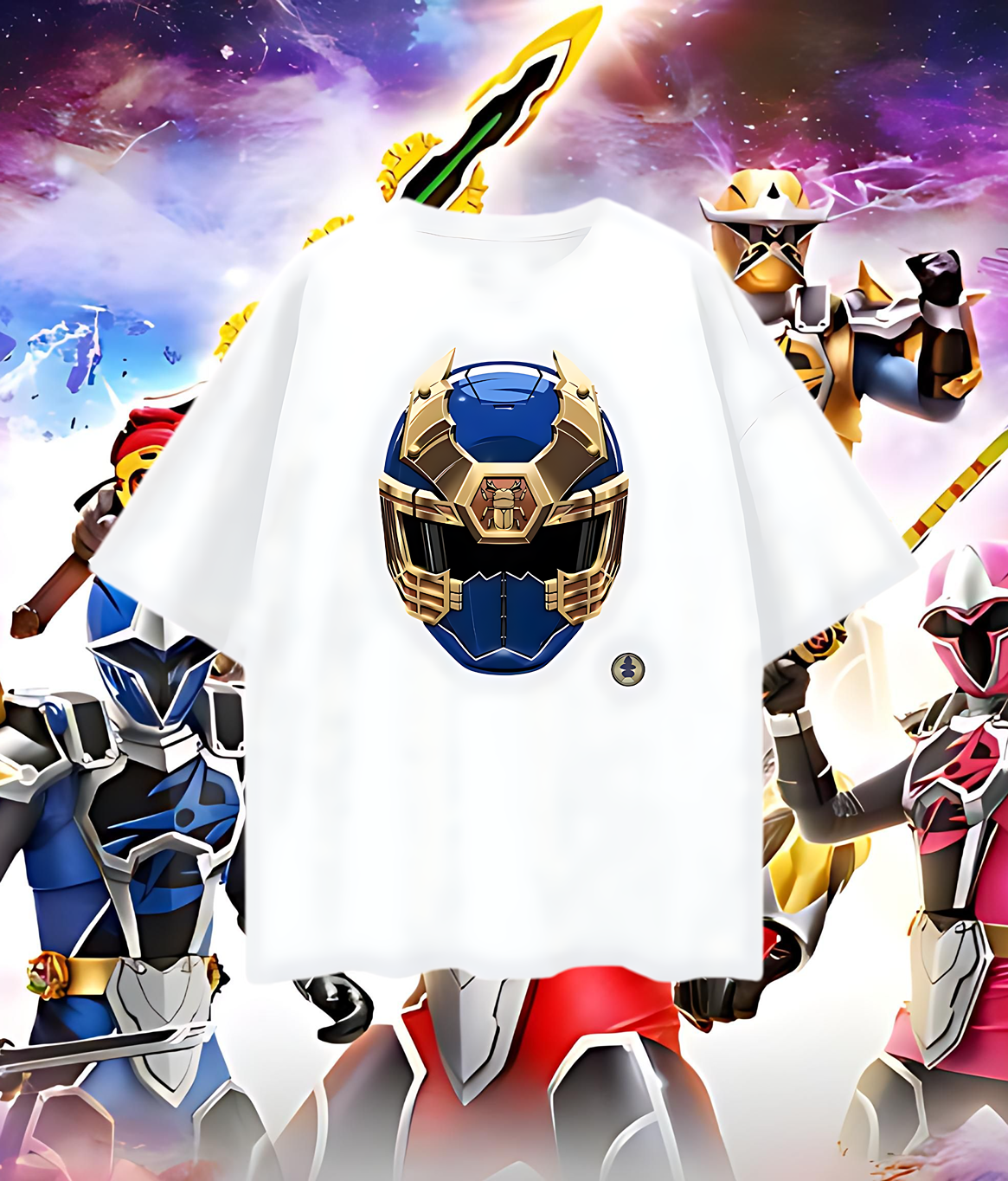 Vintage Like Blue Power Ranger Ninja Mask Oversized T Shirt