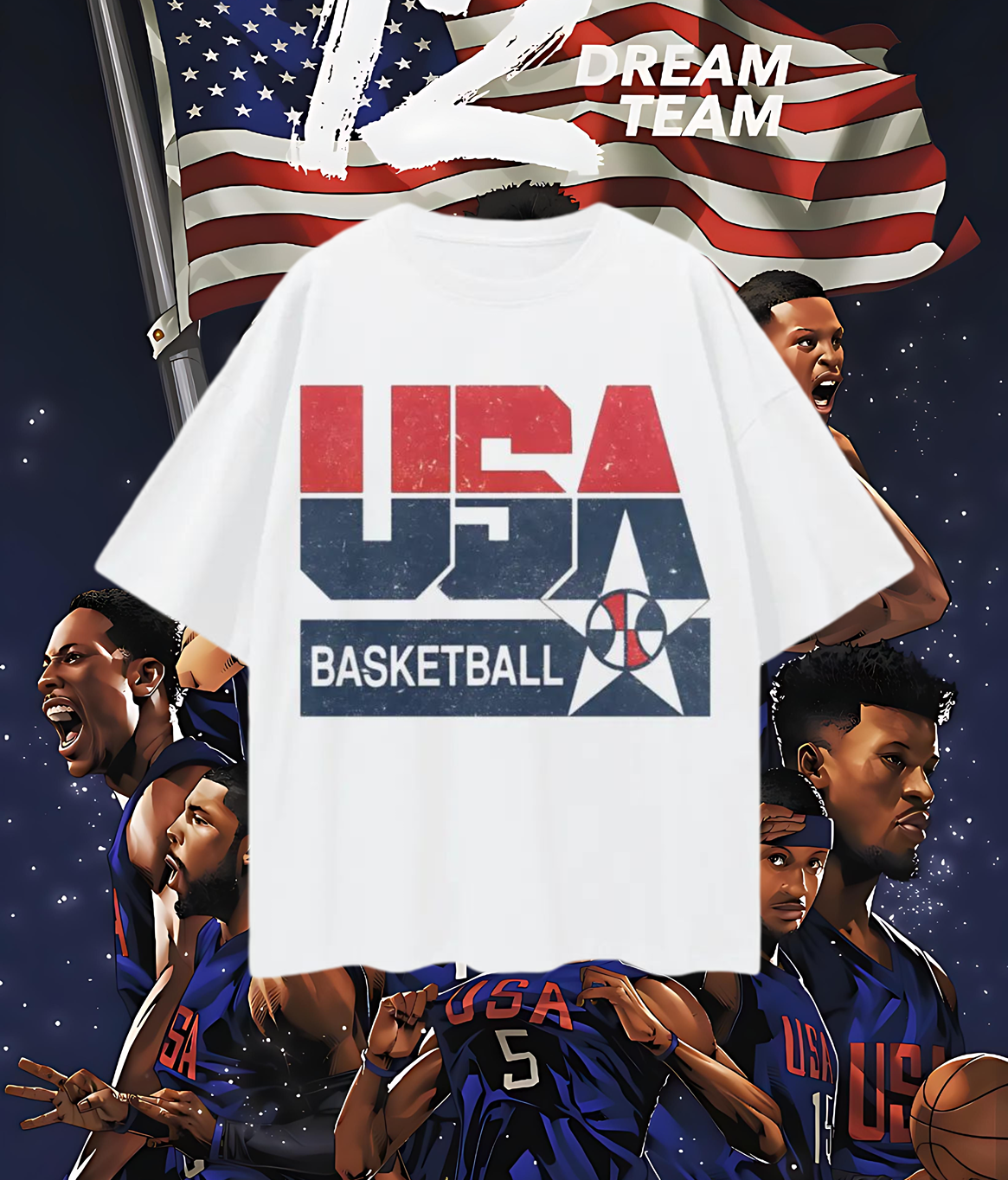 Vintage Like USA Basketball Graphic Oversized T Shirt