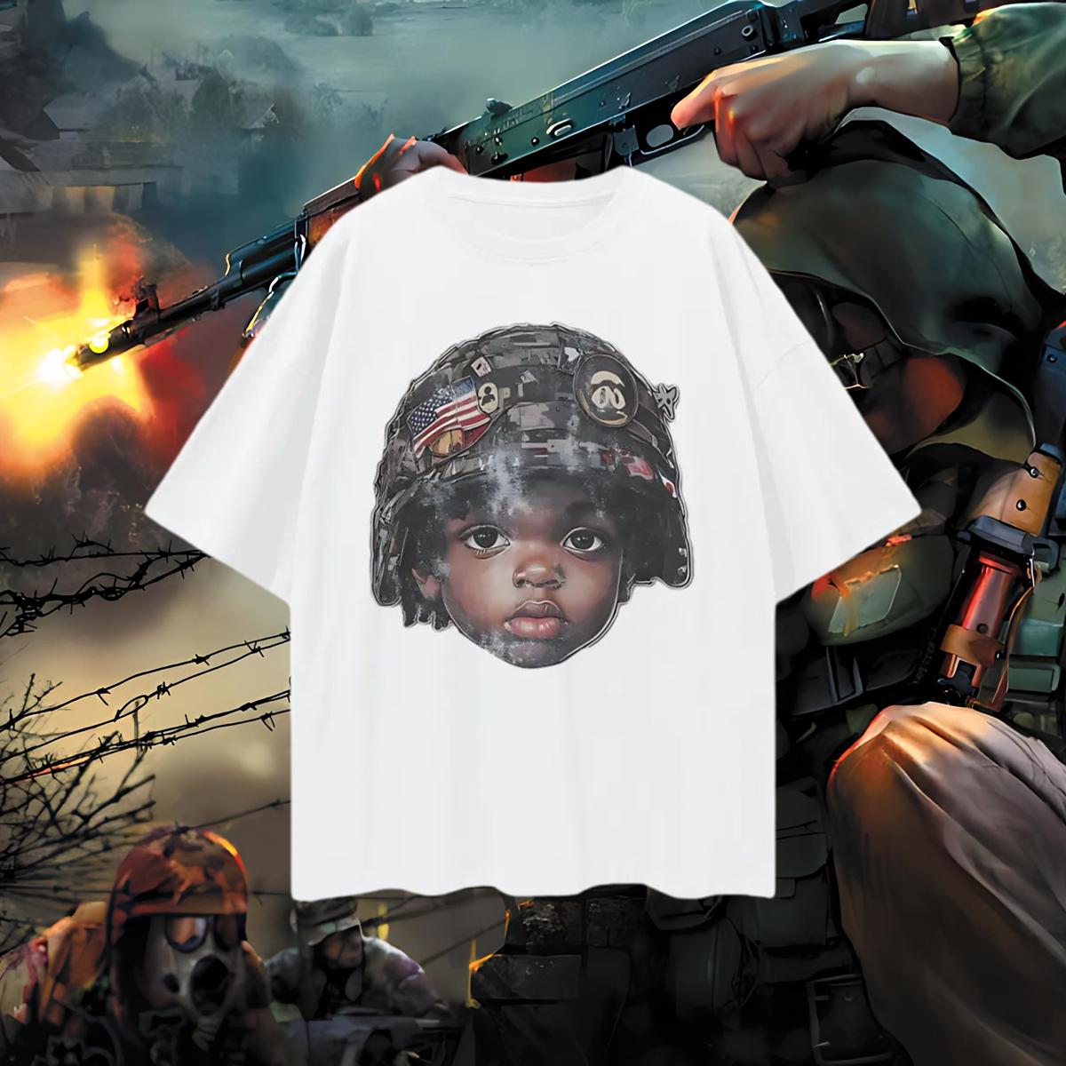 Vintage Like Baby War Helmet Oversized T Shirt