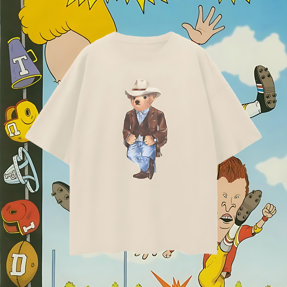 Vintage Like Polo Bear Cowboy Graphic Oversized T Shirt