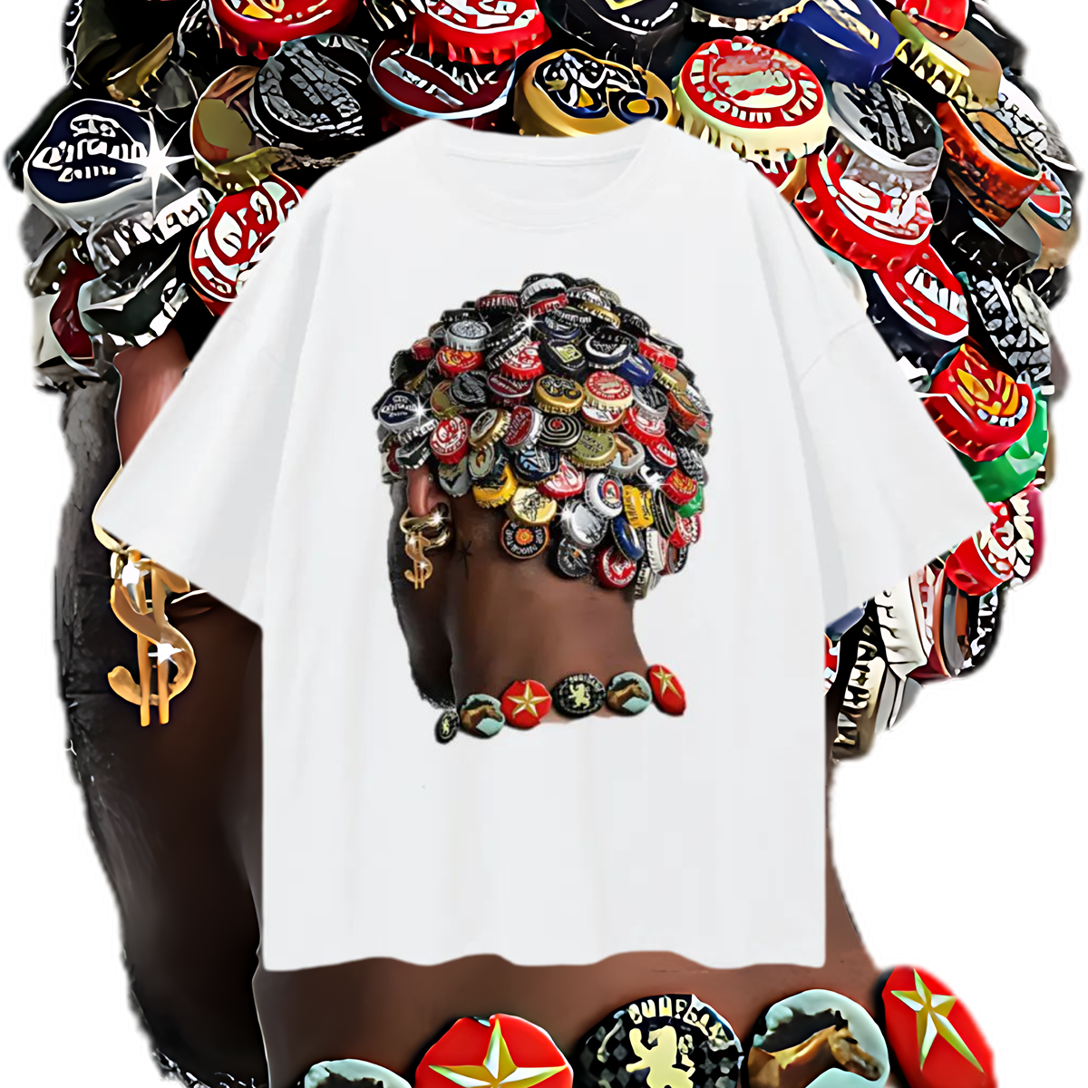 Vintage Like Bottle Cap Head Y2K Graphic Oversized T Shirt