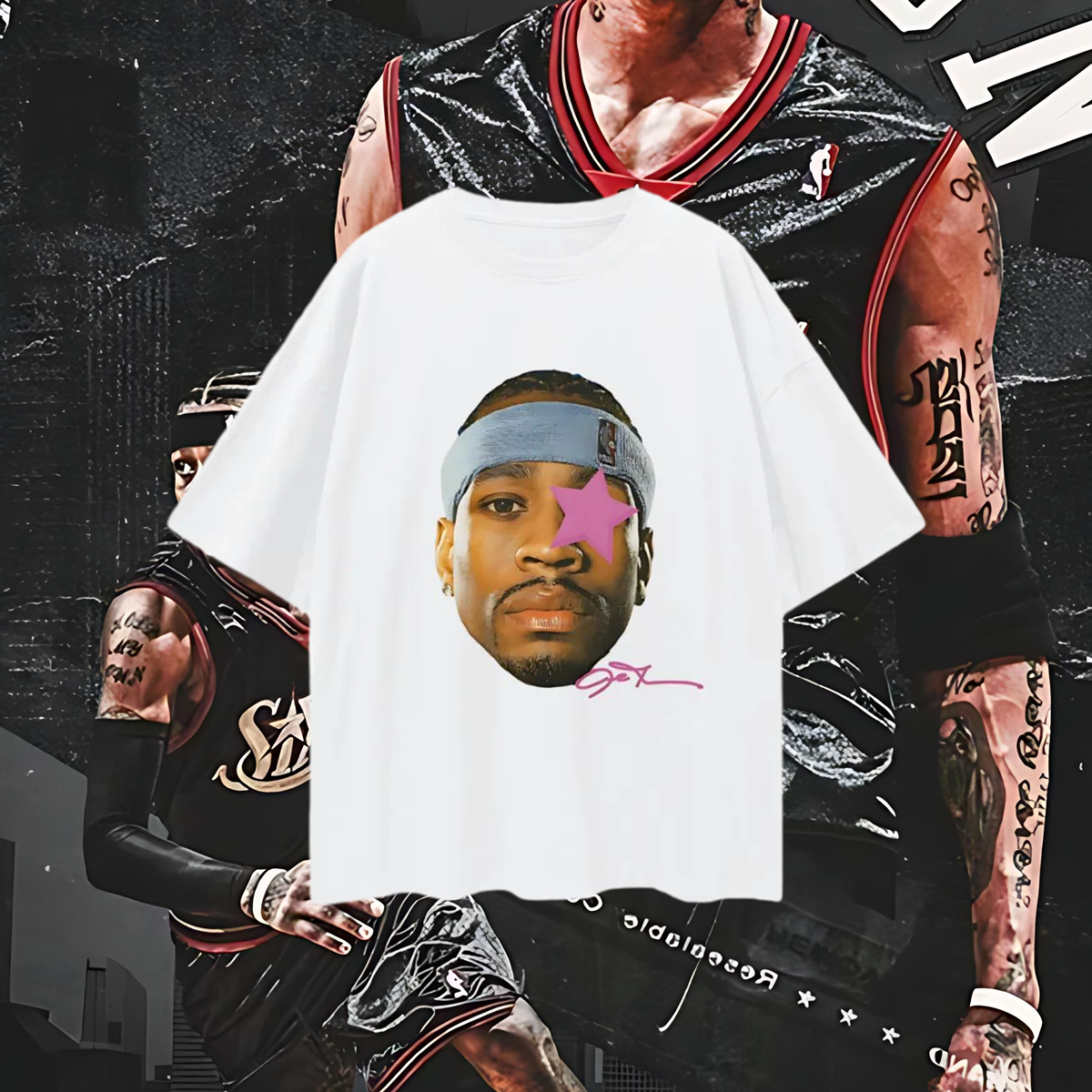 Vintage Like Allen Iverson Star Big Head Graphic Oversized T Shirt