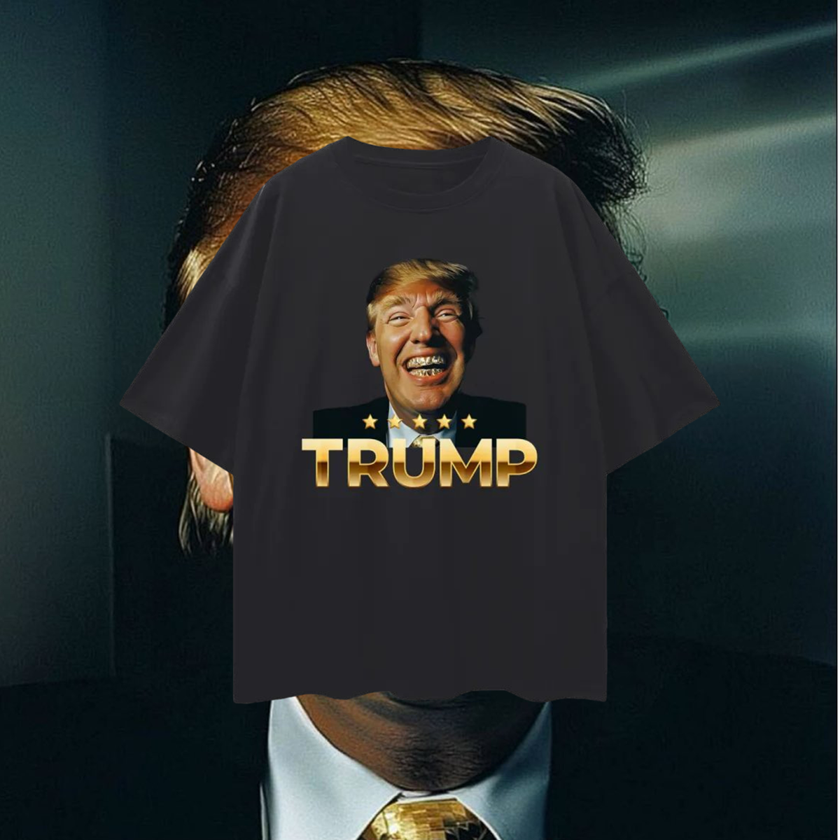 Funny Donald Trump With Gold Grillz Graphic Oversized T Shirt
