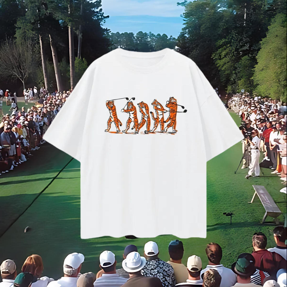 Vintage Like Tiger Woods Cartoon Tiger Swinging Graphic Oversized T Shirt