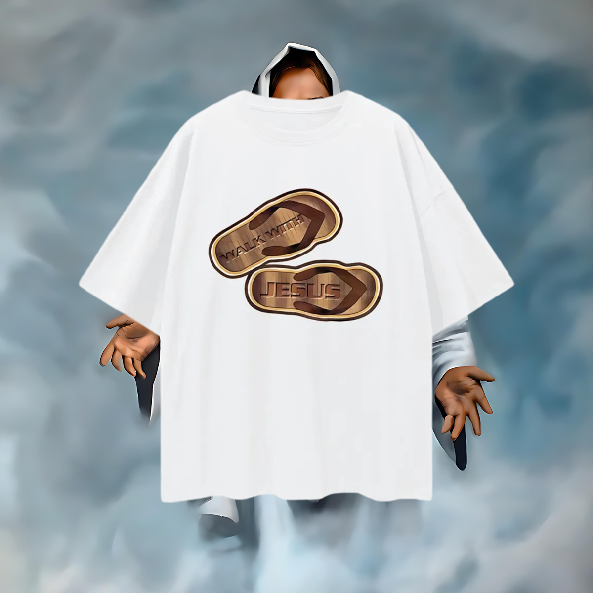 Religious Jesus Walk With Me Sandals Graphic Oversized T Shirt