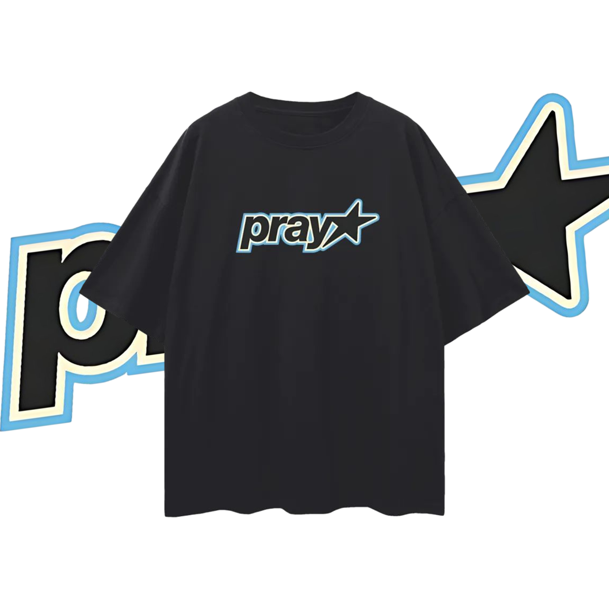 Religious Pray With Star Graphic Oversized T Shirt