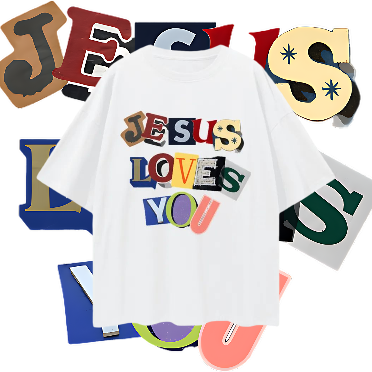 Religious Jesus Loves You Graphic Oversized T Shirt