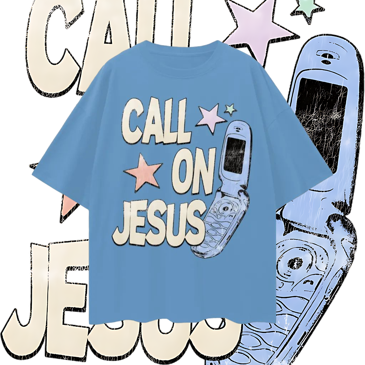 Religious Call On Jesus Graphic Oversized T Shirt