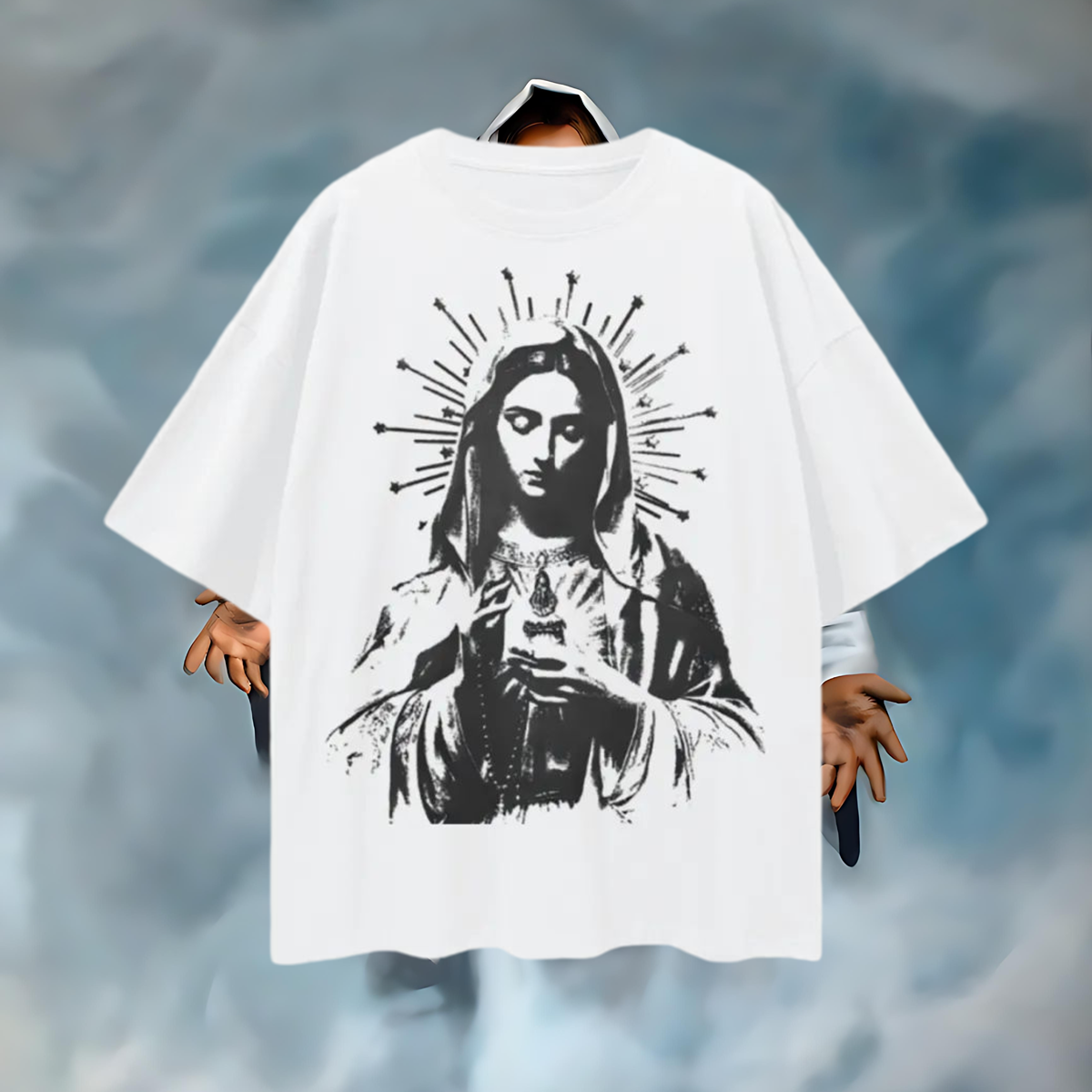Religious Jesus Virgen Mary Graphic Oversized T Shirt