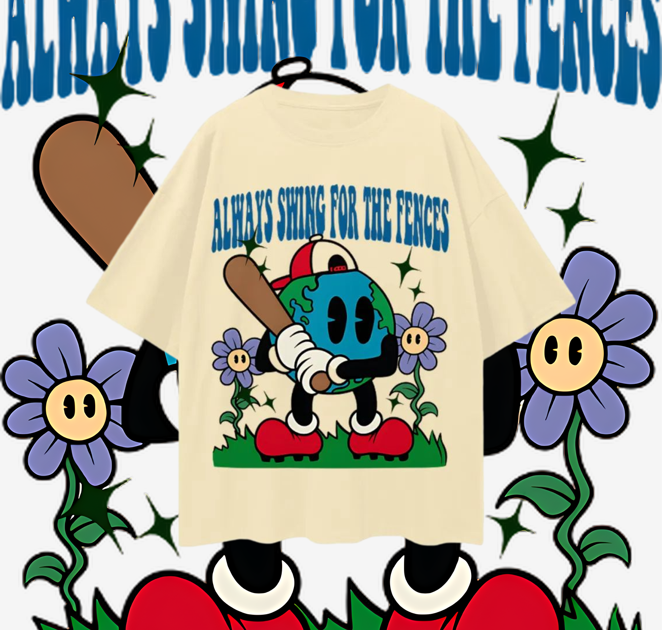 Swing For The Fences Baseball Graphic Oversized T Shirt