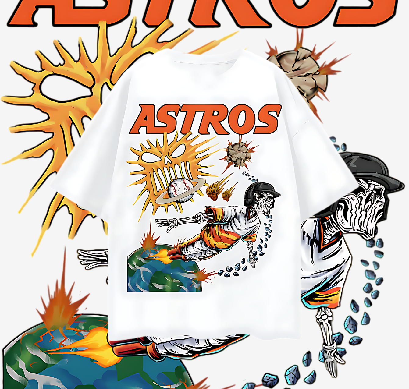Houston Astros Skeleton Baseball MLB Graphic Oversized T Shirt