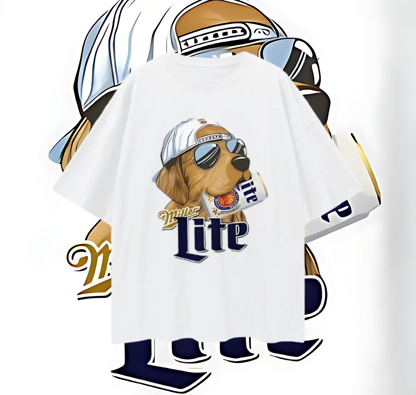 Golden Retriever Dog Miller Lite Beer Graphic Oversized T Shirt