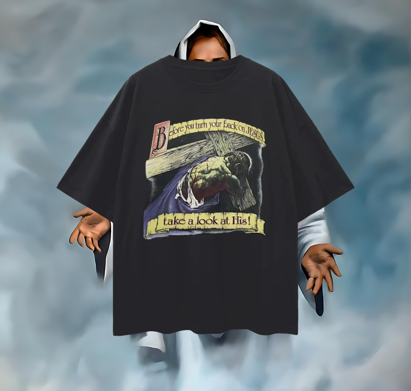 Religious Jesus Vintage Like Graphic Oversized T Shirt