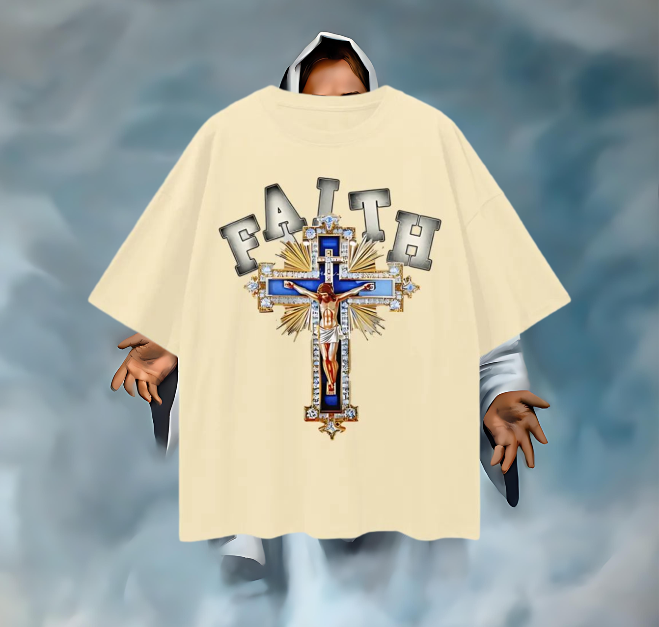 Religious Jesus Faith Cross Y2K Vintage Like Graphic Oversized T Shirt