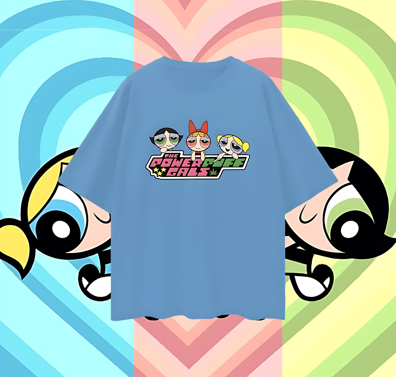 Funny Powe Puff Girls Parody Y2K Vintage Like Graphic Oversized T Shirt