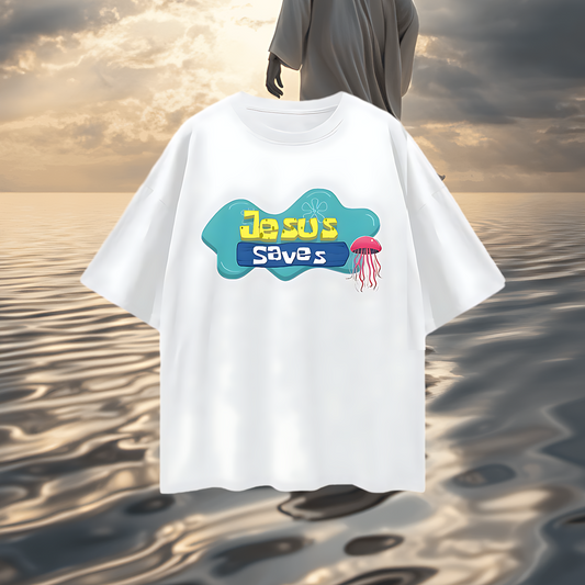 Religious Jesus Saves Spongebob Graphic Oversized T Shirt