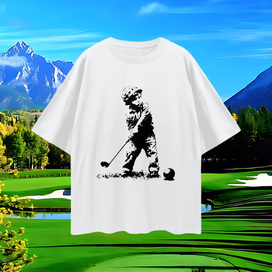 Kid Soldier Golfing Graphic Oversized T Shirt