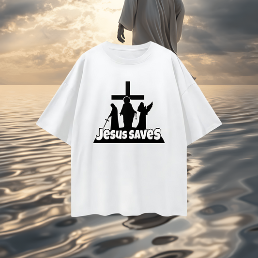 Religious Jesus Saves Fortnite Like Graphic Oversized T Shirt