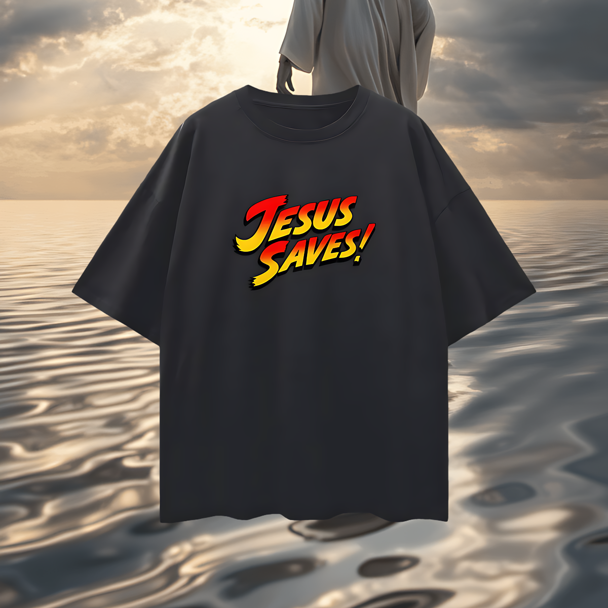 Religious Jesus Saves Street Fighter Like Graphic Oversized T Shirt