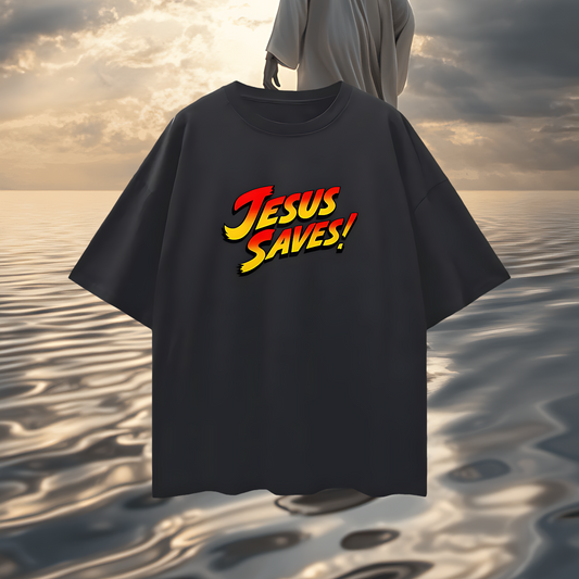 Religious Jesus Saves Street Fighter Like Graphic Oversized T Shirt