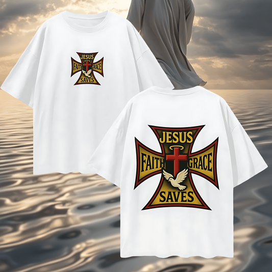 Religious Jesus Saves West Coast Choppers Like Graphic Oversized T Shirt