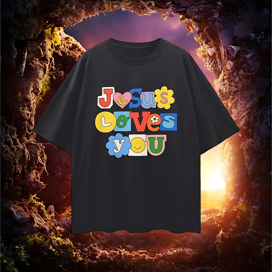 Religious Jesus Loves You Graphic Oversized T Shirt