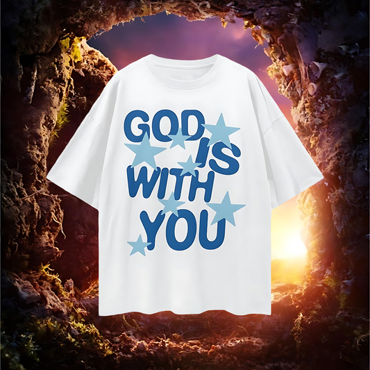 Religious God Is With You Graphic Oversized T Shirt