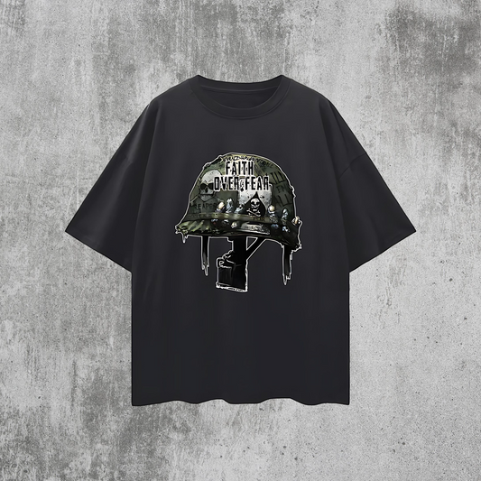 Religious Faith Over Fear Helmet Graphic Oversized T Shirt