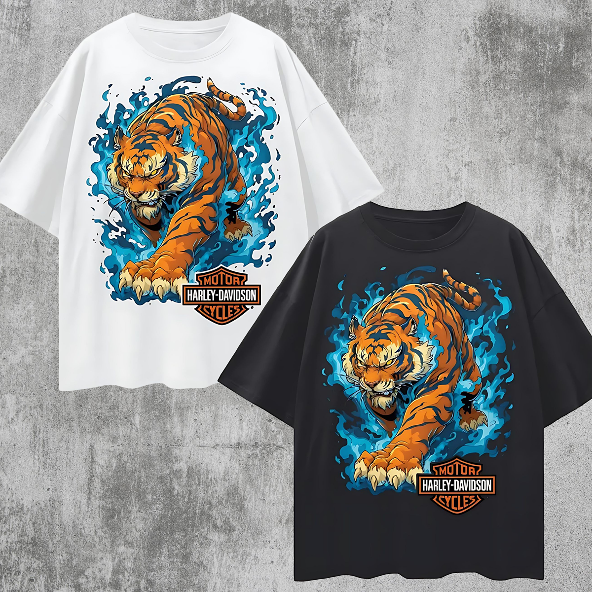 Vintage/Y2K Tiger With Flames Harley Oversized T Shirt