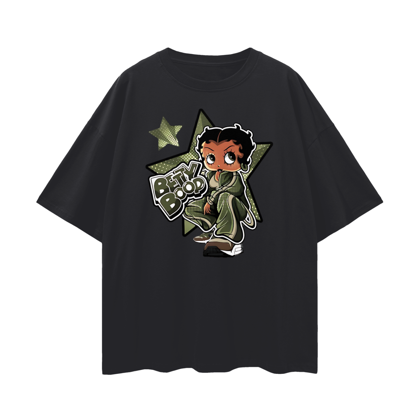 Vintage Like Betty Boop Camo Star Oversized T Shirt