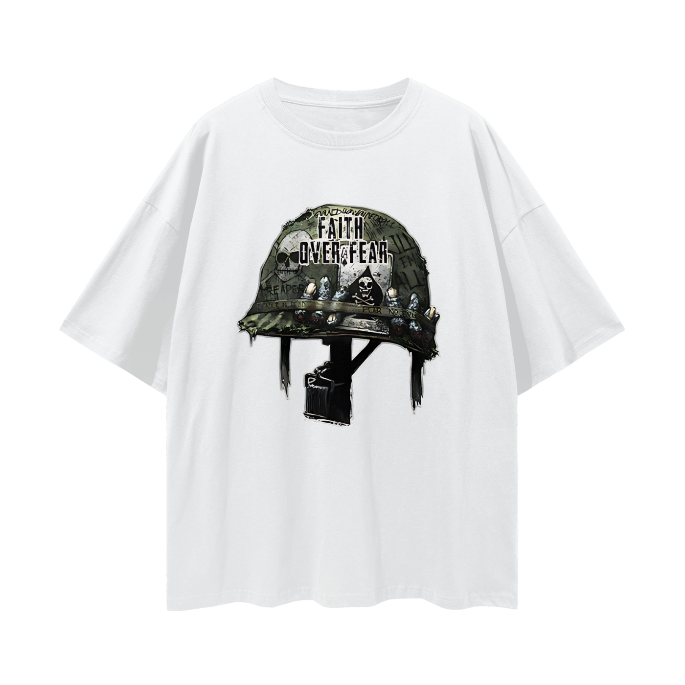 Religious Faith Over Fear Helmet Graphic Oversized T Shirt