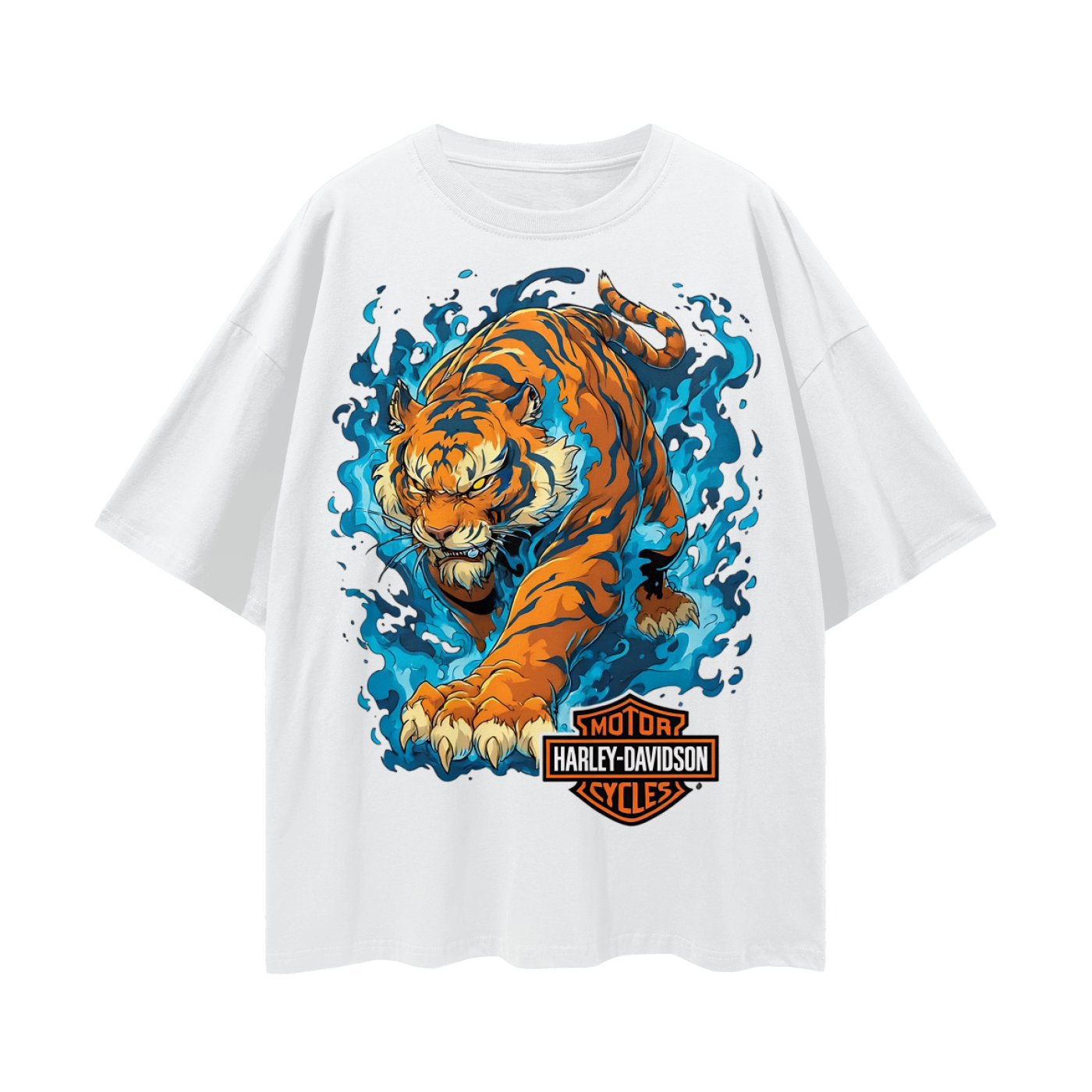 Vintage/Y2K Tiger With Flames Harley Oversized T Shirt