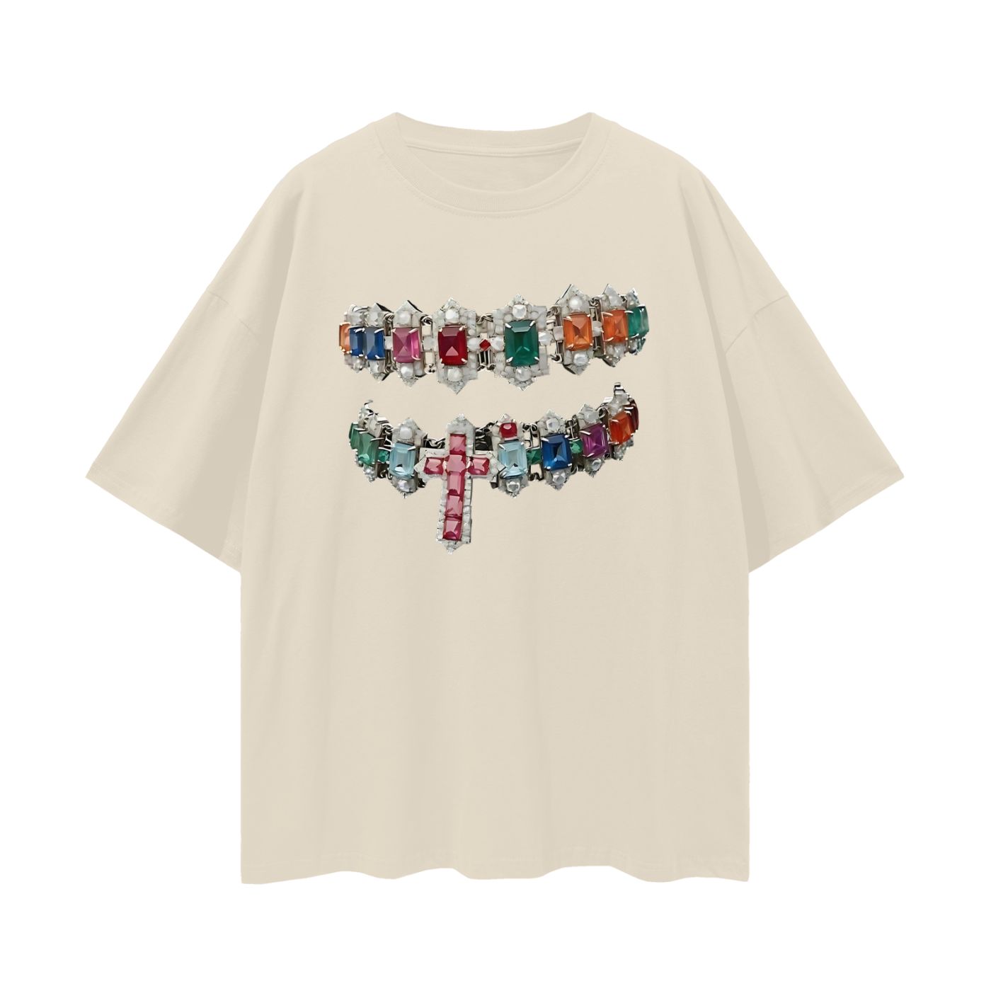 Vintage Like Cross Jewelry Grillz Oversized T Shirt