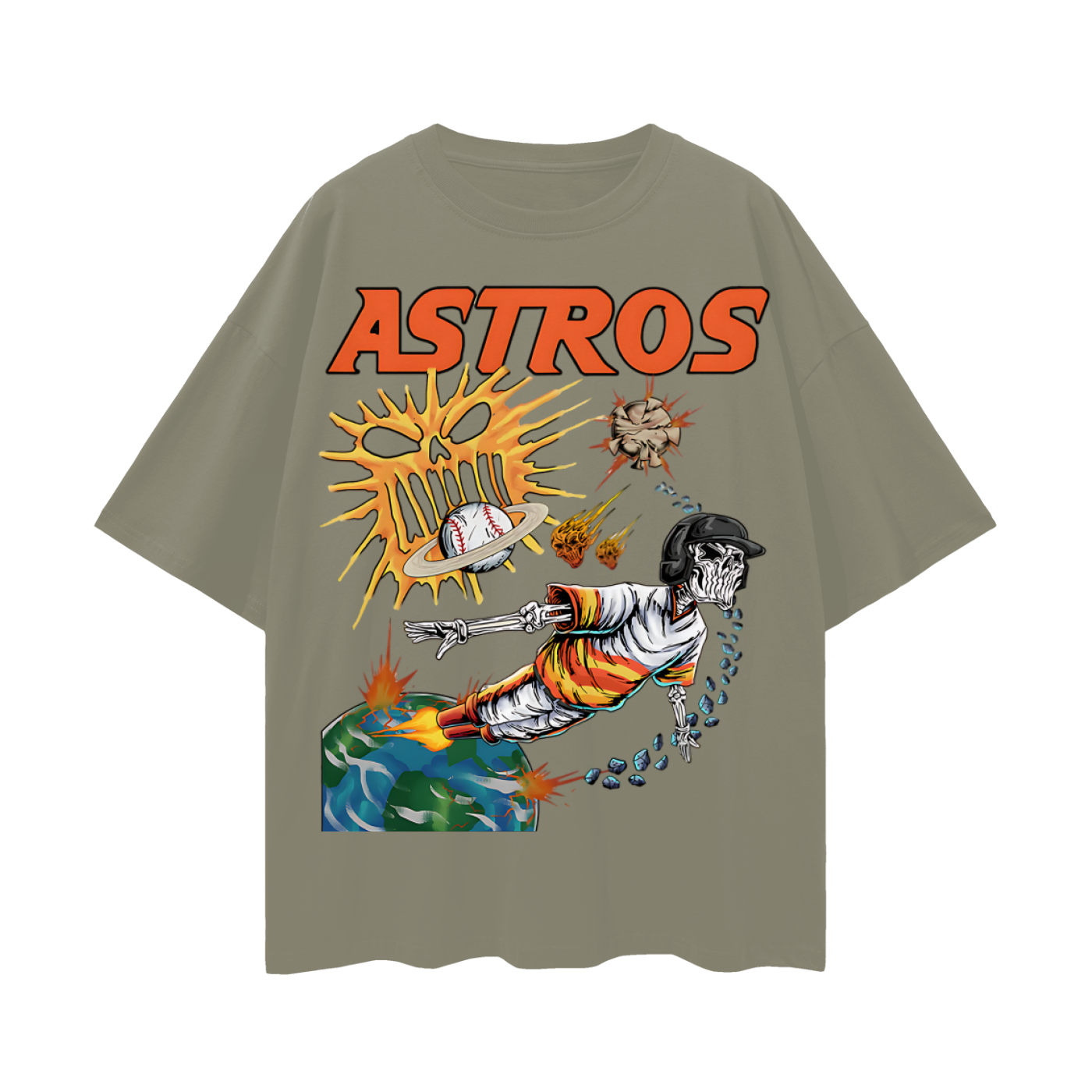 Houston Astros Skeleton Baseball MLB Graphic Oversized T Shirt