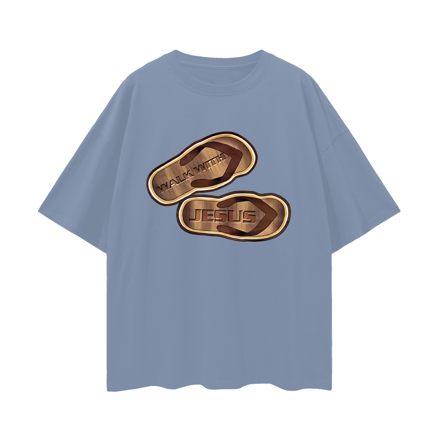 Religious Jesus Walk With Me Sandals Graphic Oversized T Shirt