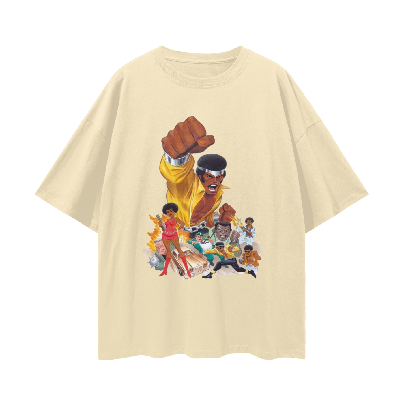 Bruce Timm’s Power Man 90s Vintage Like Graphic Oversized T Shirt