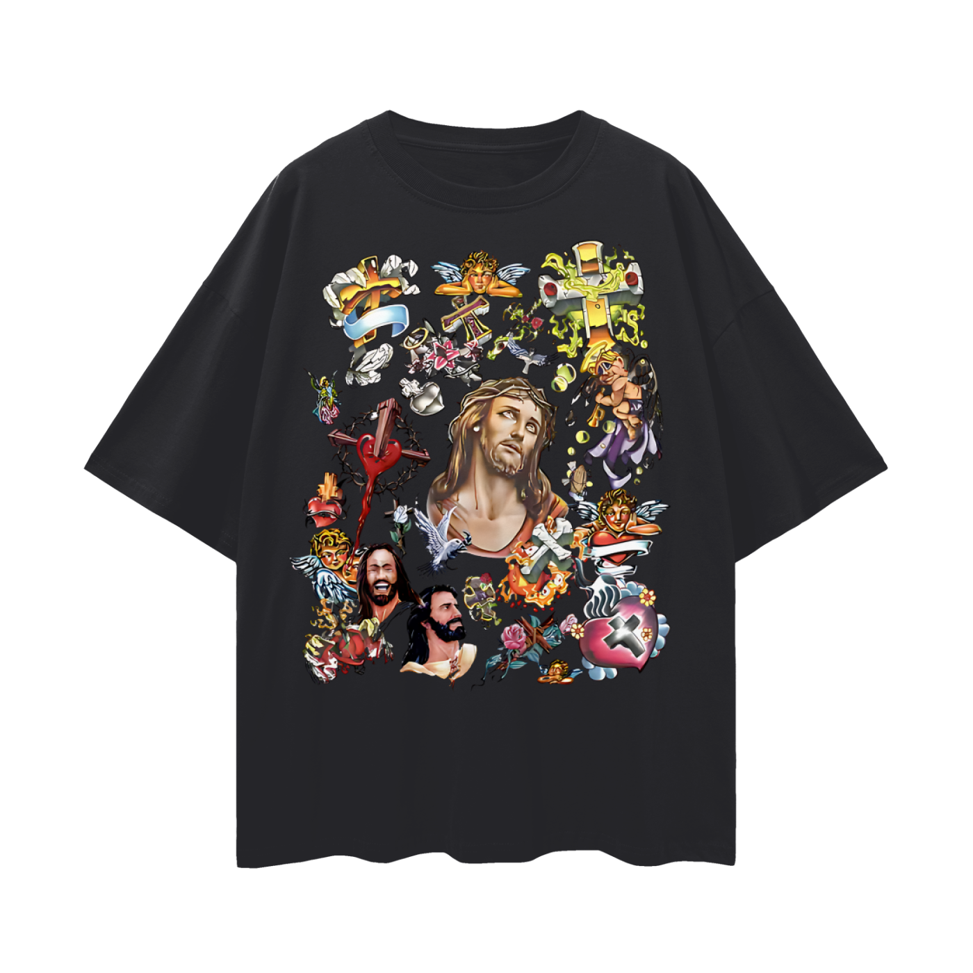 Vintage Like Religious Graffiti Art Oversized T Shirt