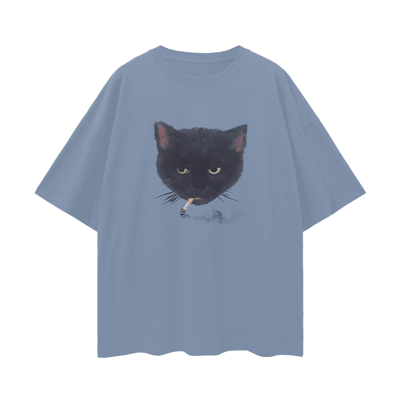 Funny Cat Smoking Cigarette Graphic Oversized T Shirt