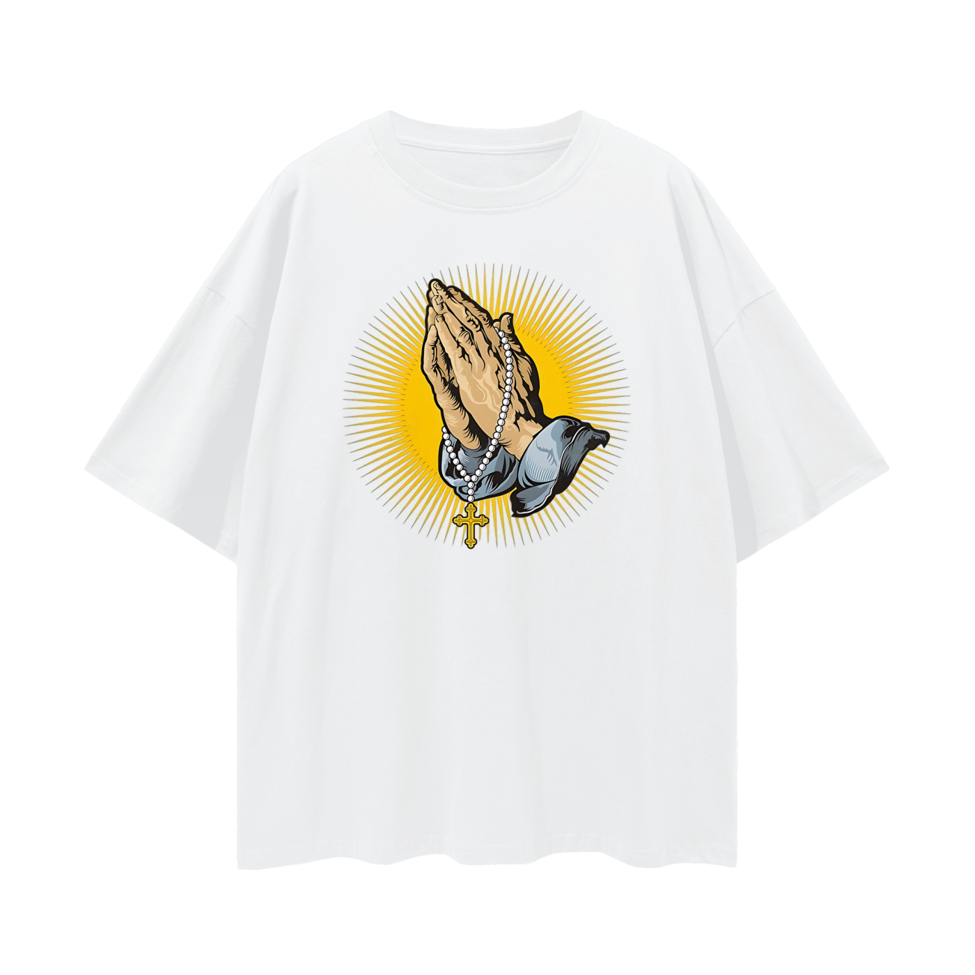 Praying Hands With Rosary Religious Oversized T Shirt