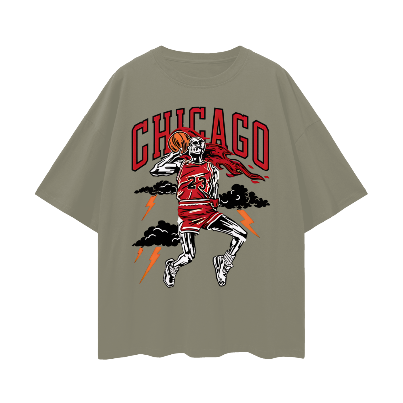 Vintage Like Chicago Bulls Basketball Skeleton Graphic Oversized T Shirt