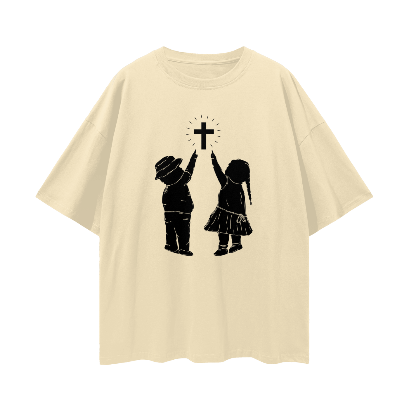 Religious Jesus Children Pointing To Cross Graphic Oversized T Shirt
